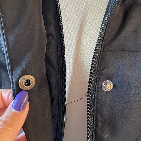 CALVIN KLEIN women’s puffy DUCK DOWN midi COAT hooded 2 way zipper black XS - Picture 3 of 16